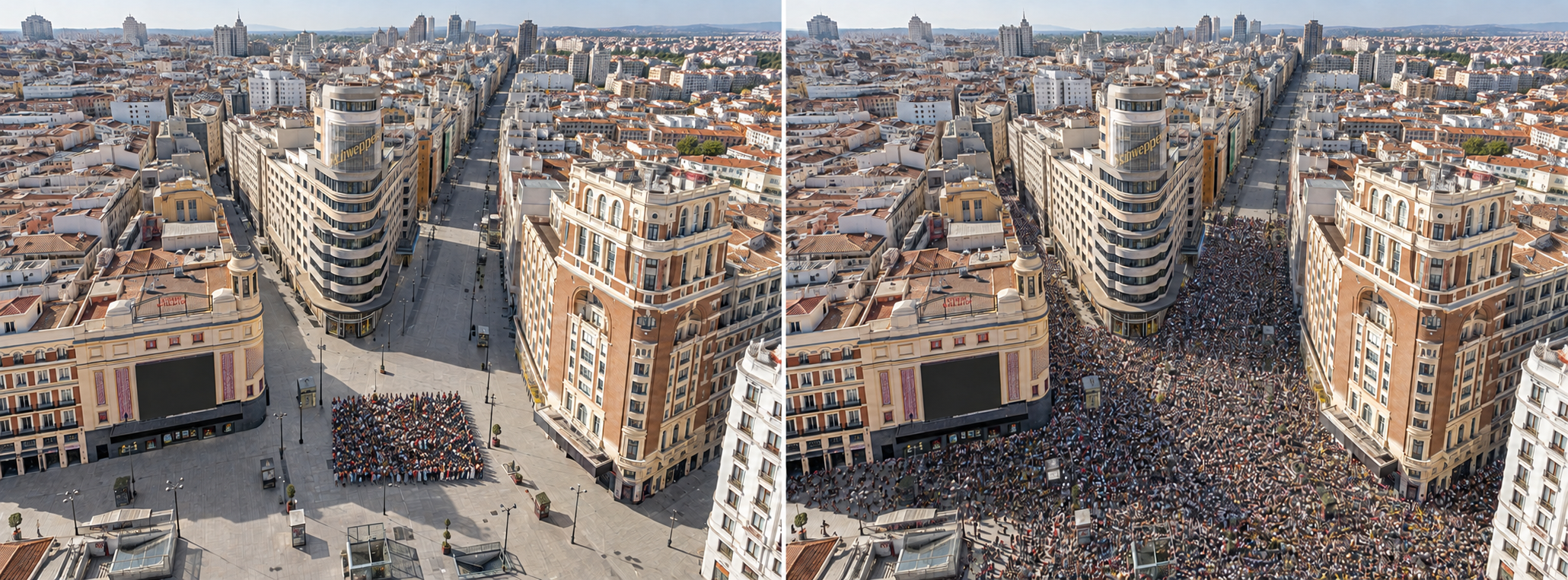 Fotomontaje de Callao y Gran Vía, Madrid, creado para la campaña de Rocalisa